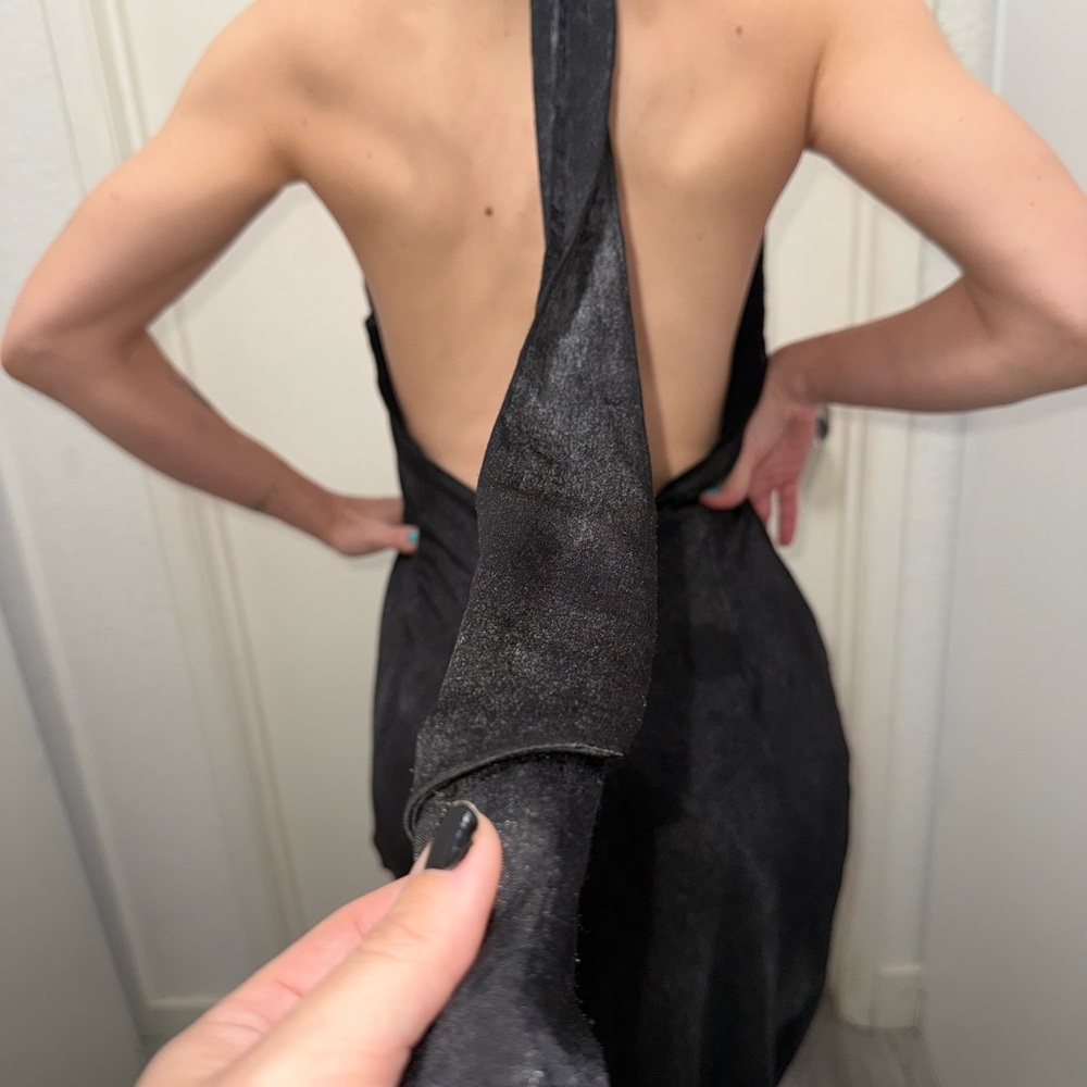 Black Backless Halter Dress - Women
